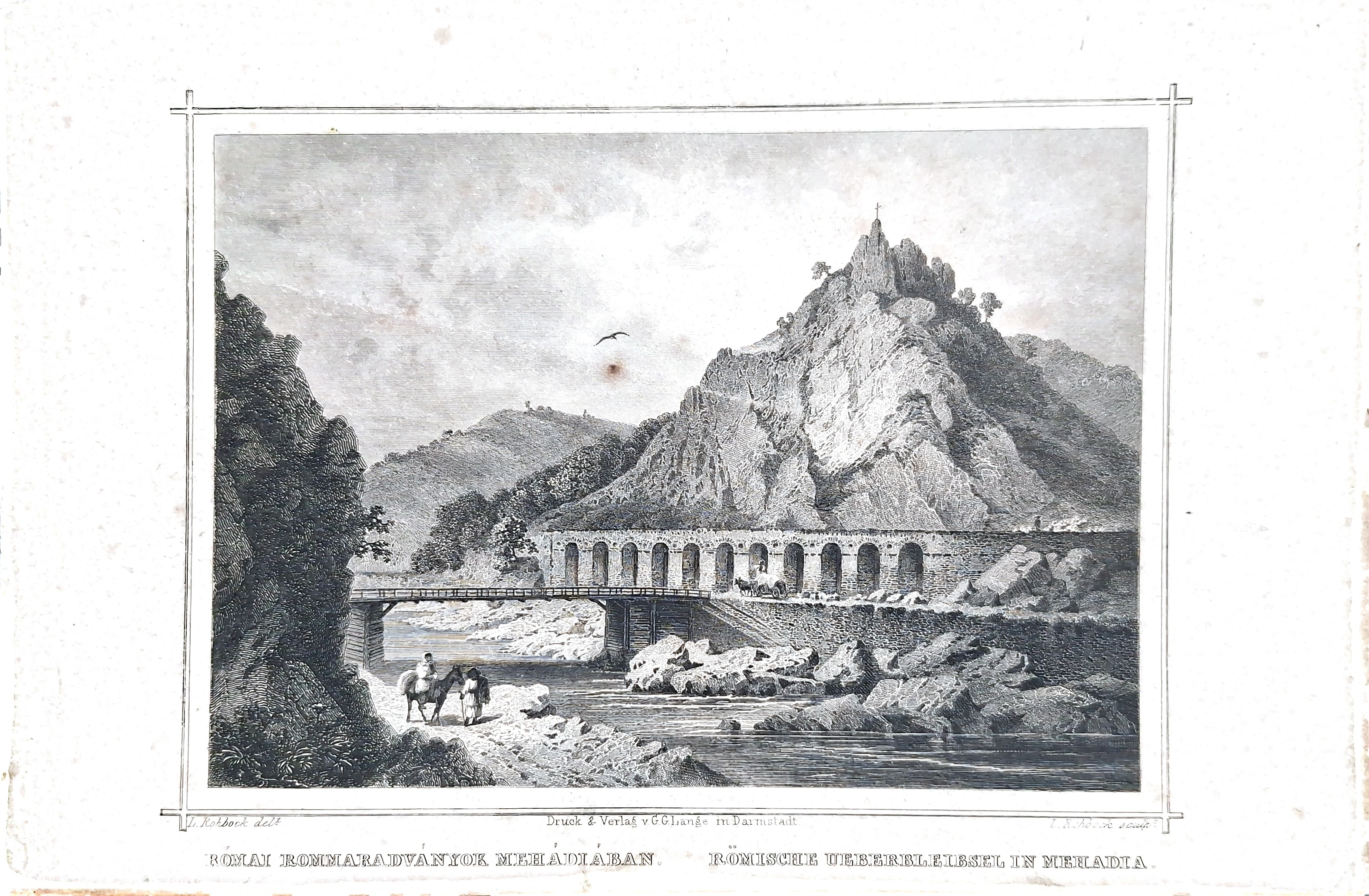 1864 Rohbock lithograph of Praetorium (castra of Mehadia) © transylvaniadigitalantiques.com