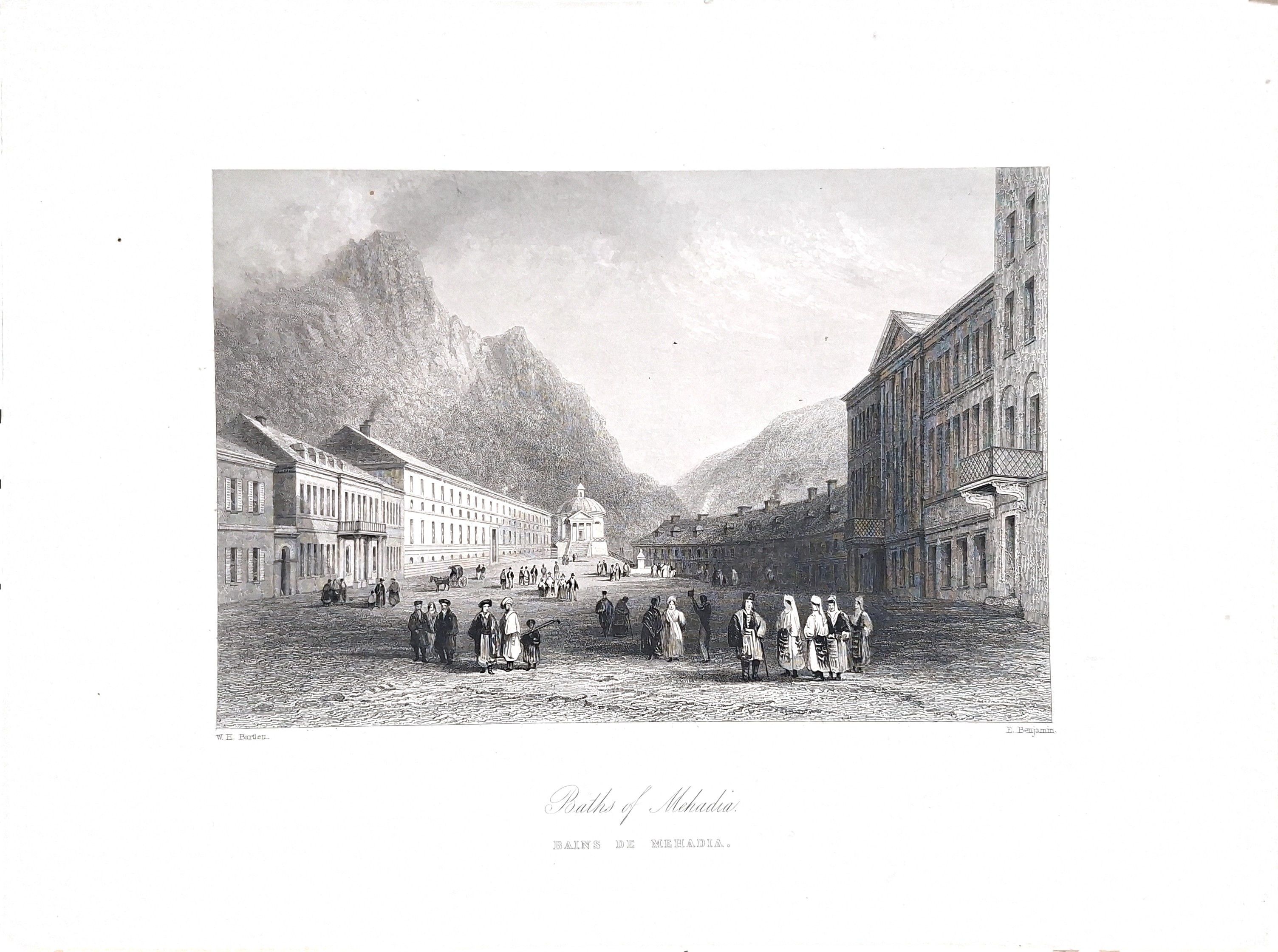 1840 Bartlett steel engraving of the Baths of Mehadia © transylvaniadigitalantiques.com