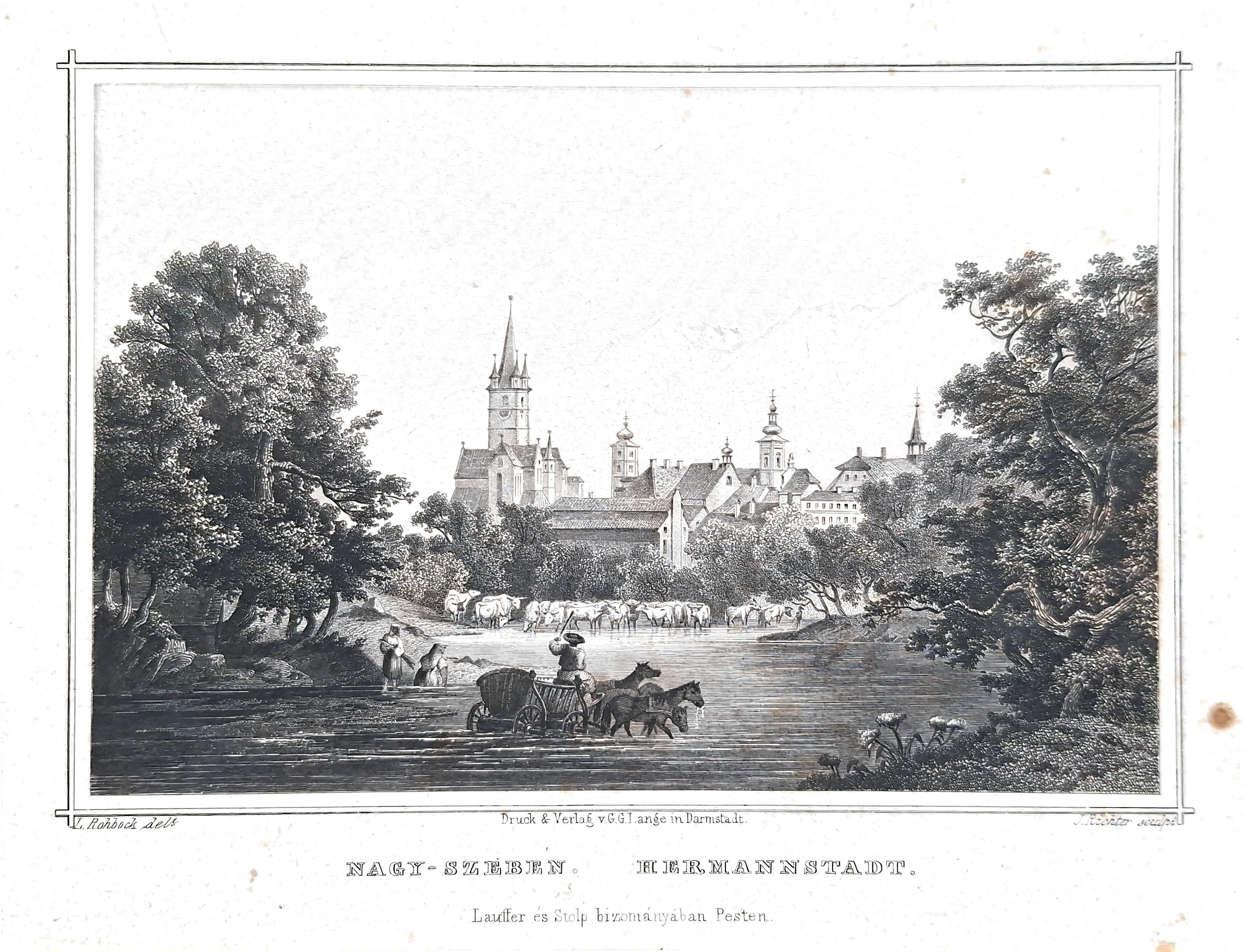 1864 Rohbock steel engraving of Sibiu © transylvaniadigitalantiques.com