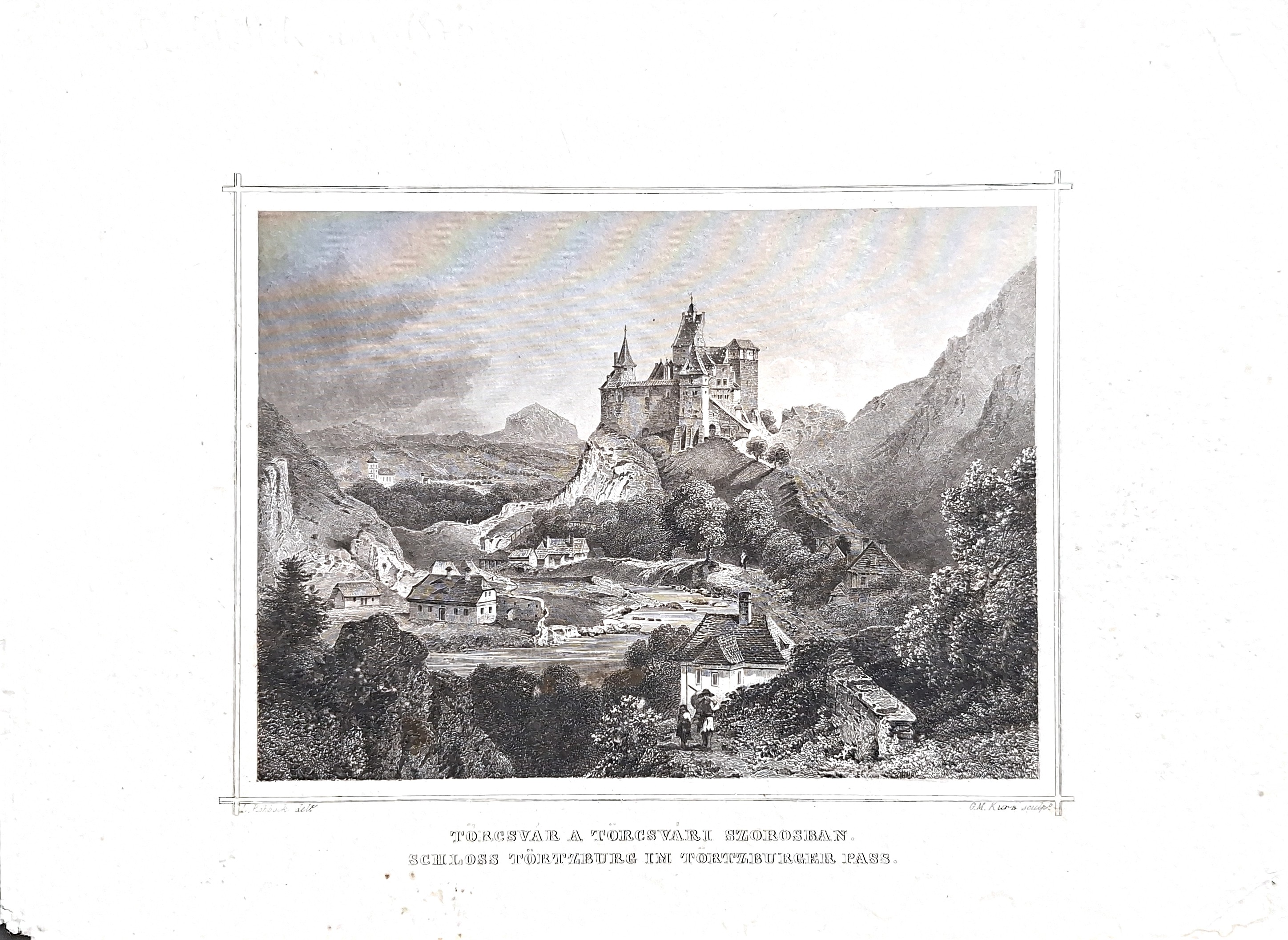 1864 Rohbock steel engraving of the Bran, Tortzburg Castle © transylvaniadigitalantiques.com